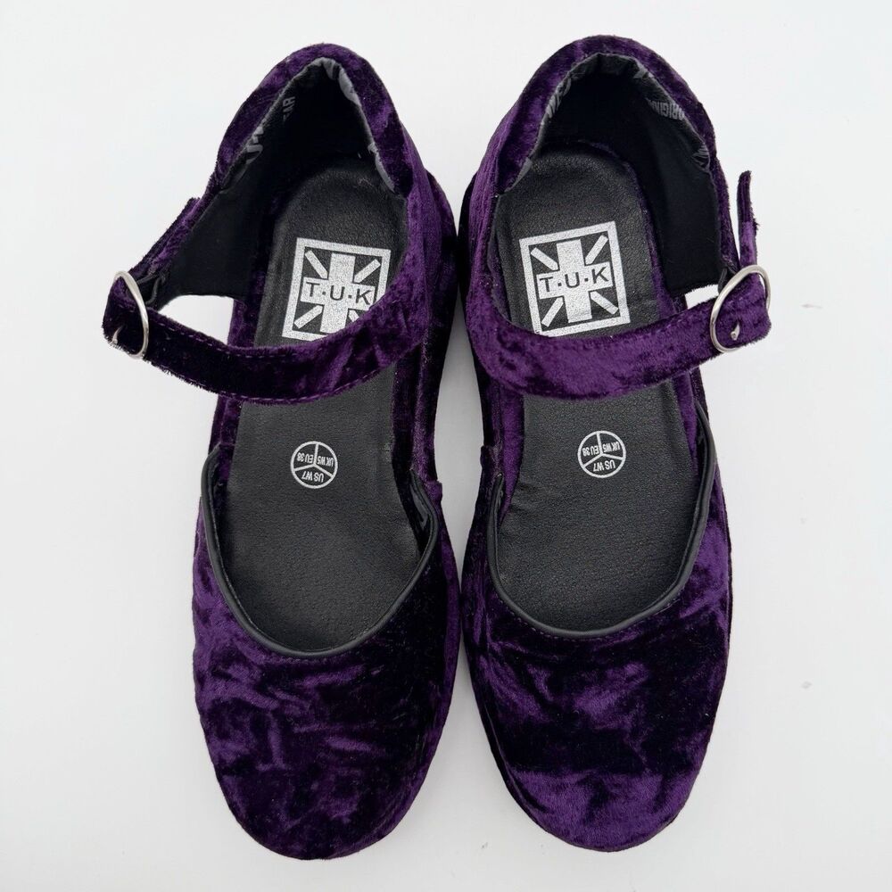 TUK Purple Velvet Wrapped Mary Jane Platform Shoes Women’s 7 Rockabilly Goth - Picture 7 of 11